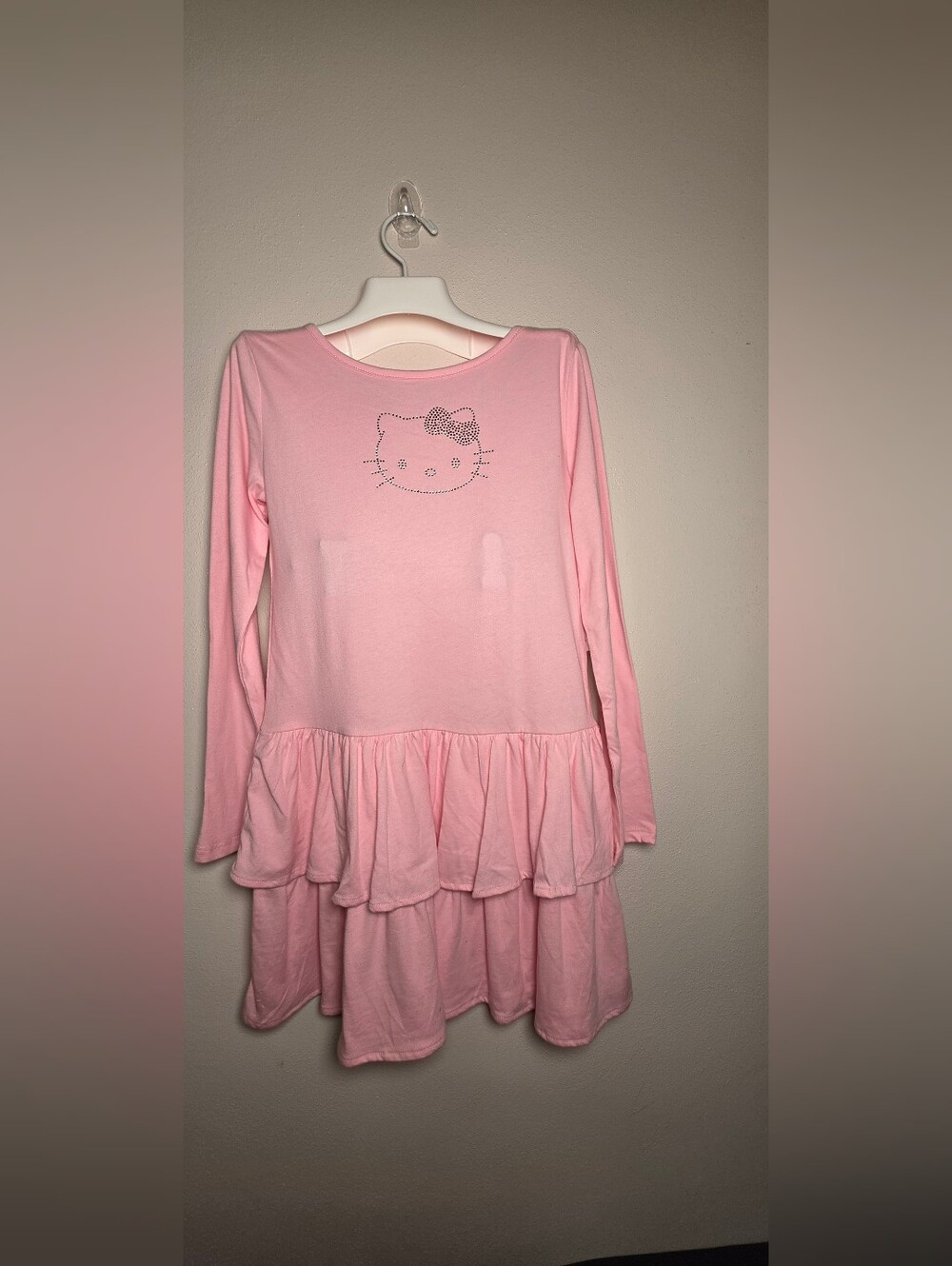 Hello Kitty Pink Ruffle-Trim Long Sleeve Dress